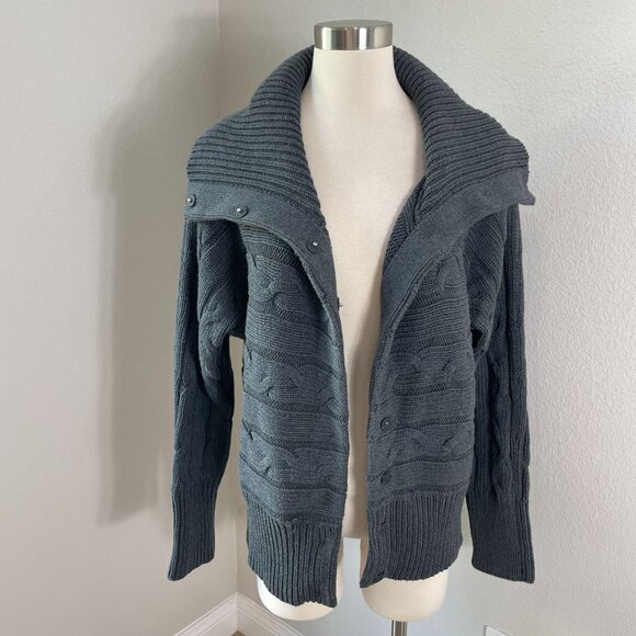 NEW $129 Talbots Womens XL Gray Cable Knit Jacket Cardigan Snap Button Up - Picture 8 of 14